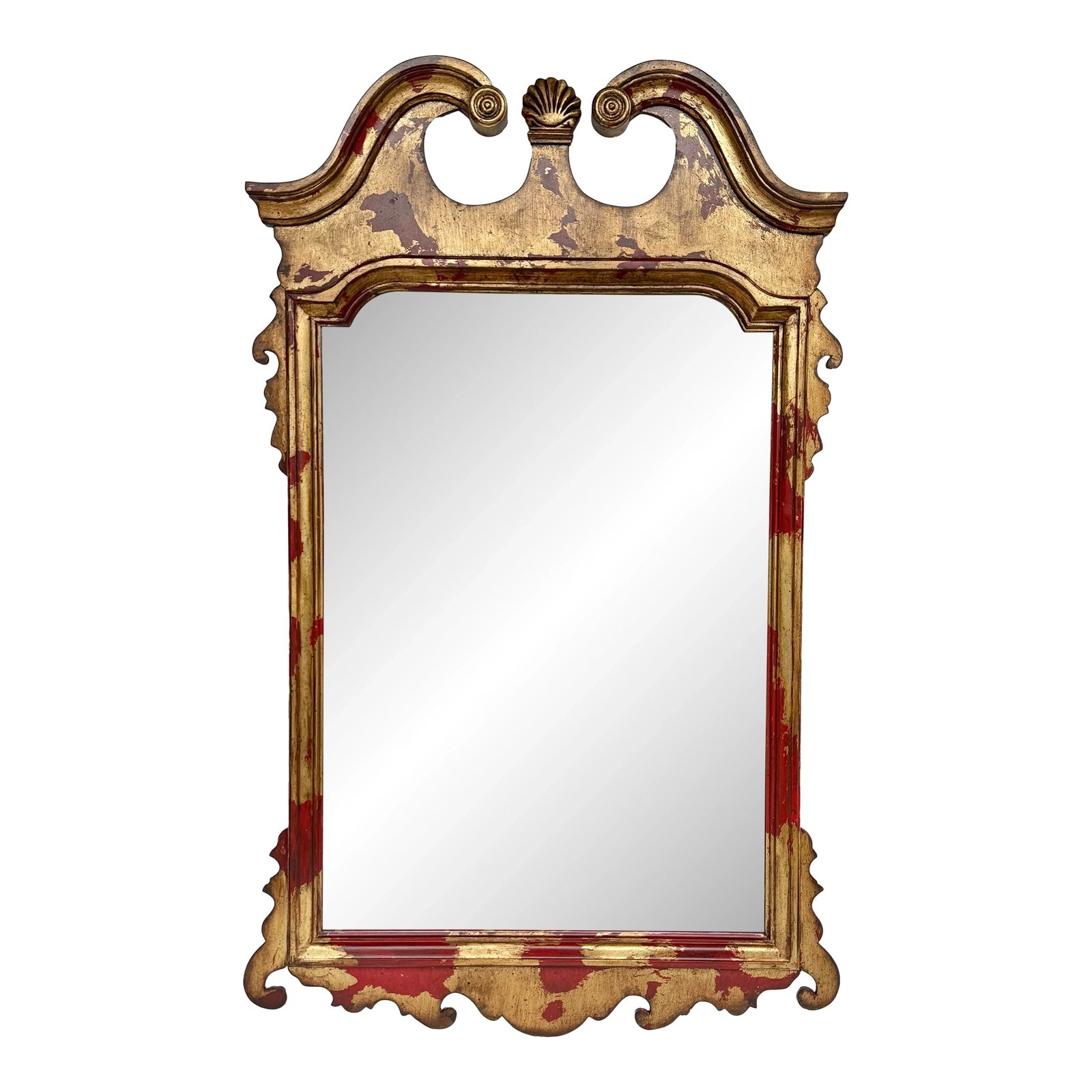 Vintage Regency Style Red Parcel Gilt Chippendale Wall Mirror Inspired by Tony Duquette and LaBarge (1 of 11)