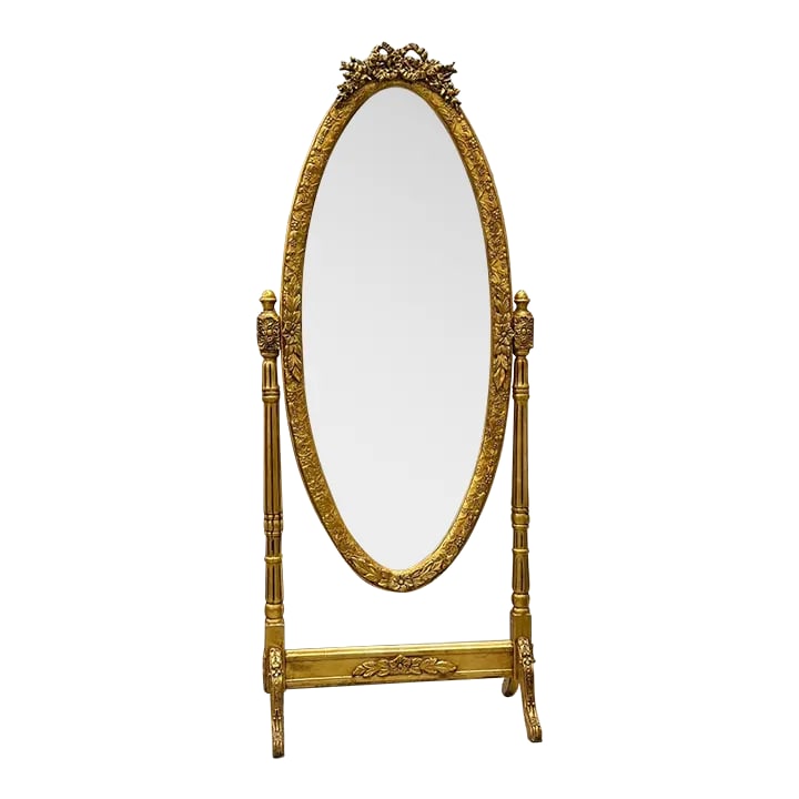 Golden Oval Floor Mirror, French-Italian Style (1 of 10)