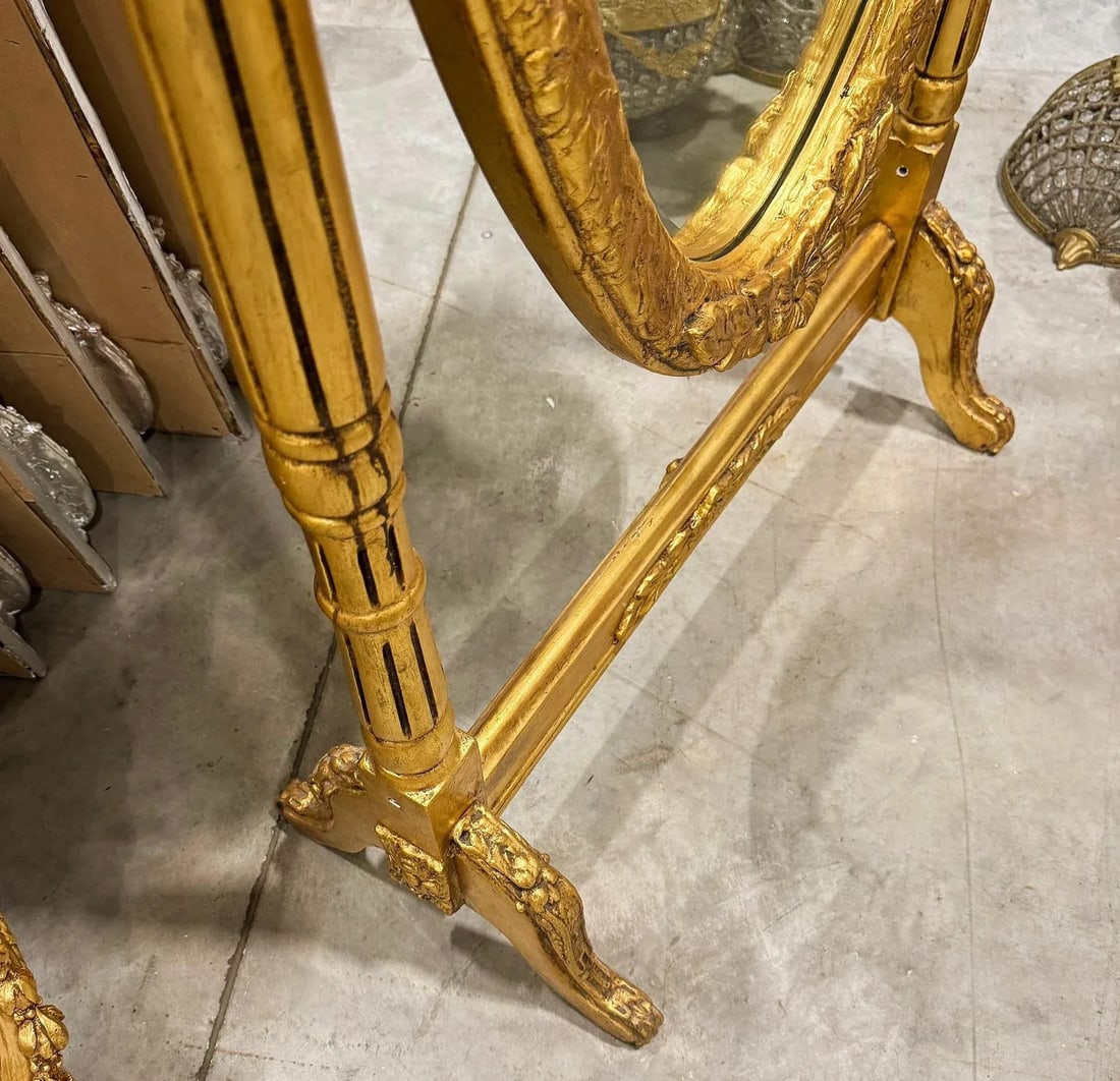 Golden Oval Floor Mirror, French-Italian Style - 6