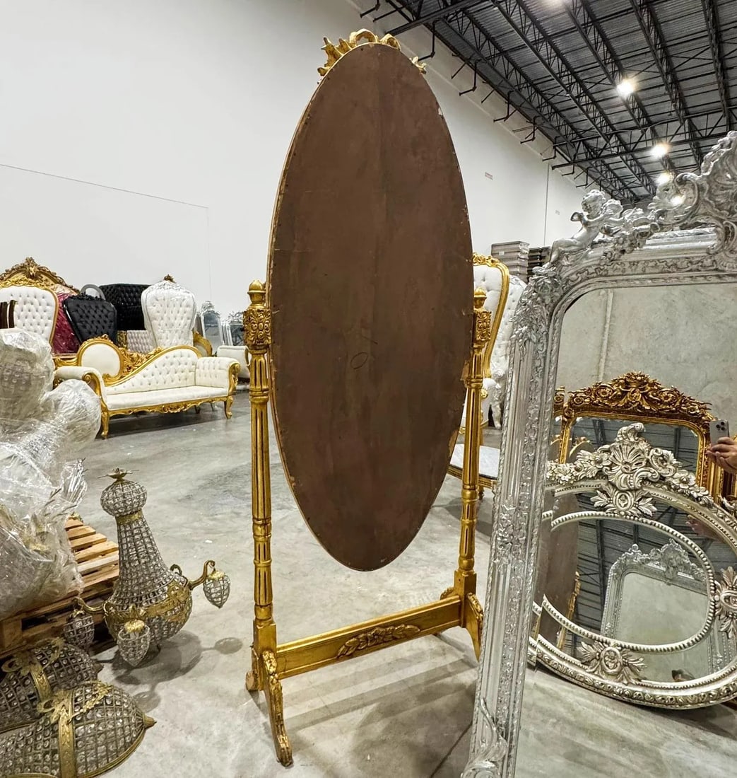 Golden Oval Floor Mirror, French-Italian Style - 8