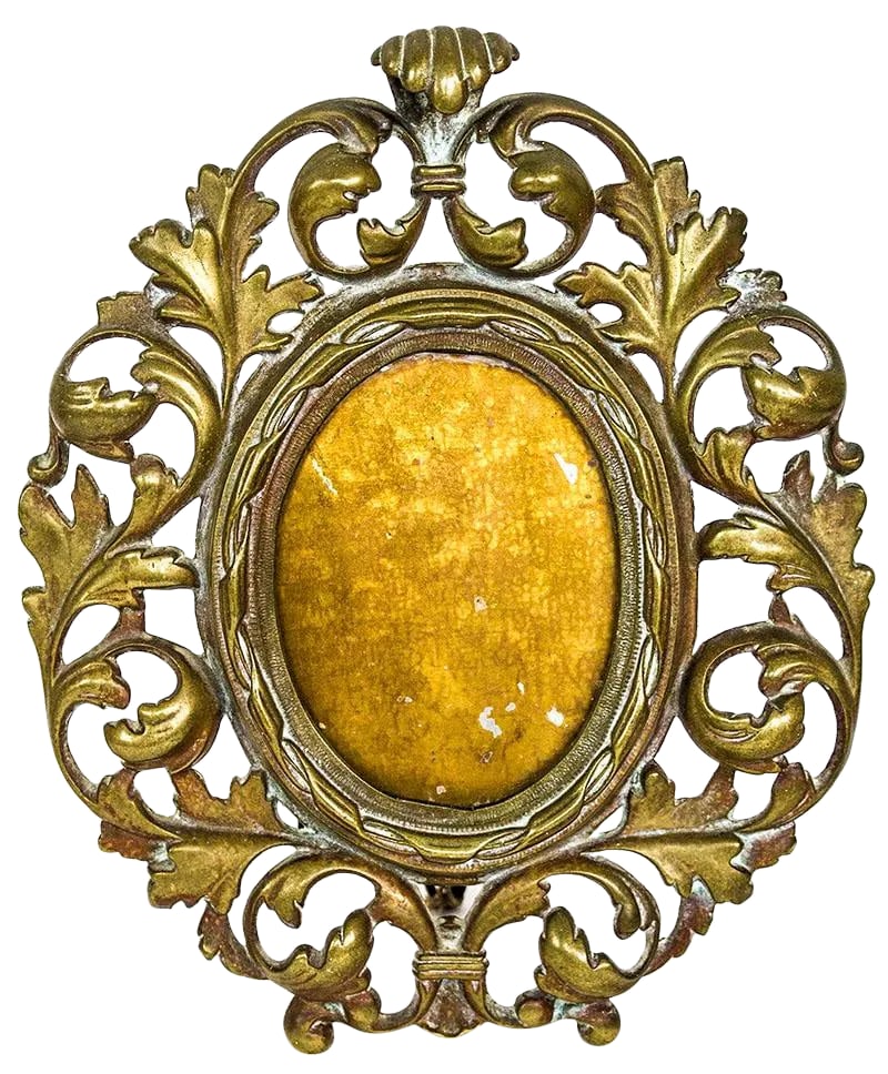 19th Century English Gilt Bronze Rococo Frame: English 19th Century Gilt Bronze Antique oval Frame in the Rococo style. This rare frame has its original glass or a mirror can be made to convert to the perfect table vanity piece. The patina is outs