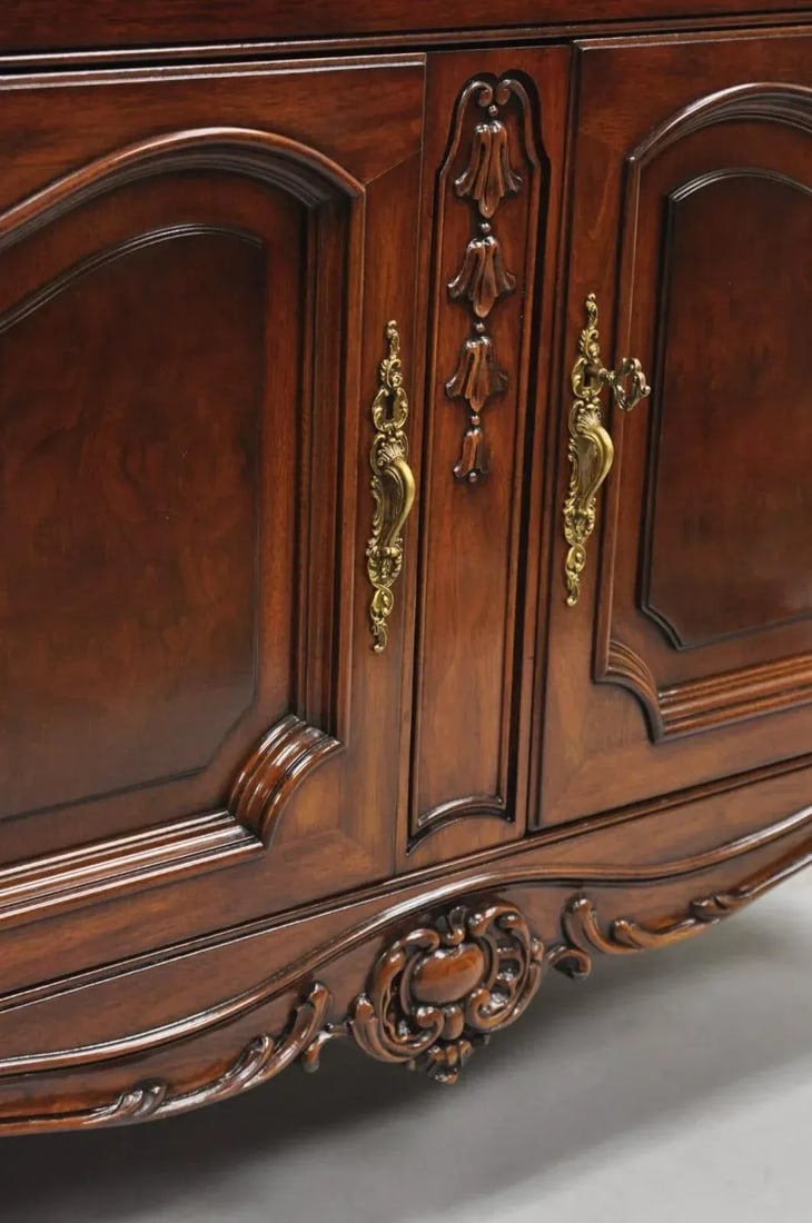 Karges French Louis XV Style Carved Mahogany Wood Dry Bar Rolling Buffet Cabinet - 10