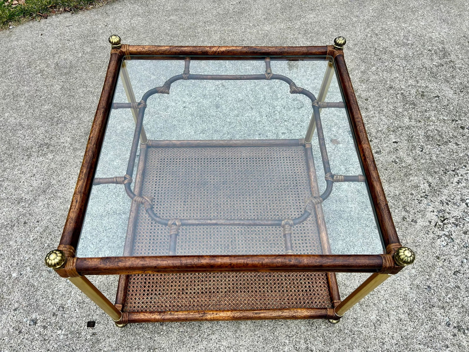 Hollywood Regency Faux Bamboo and Glass Side Table - Chinoiserie and Campaign Style - 2