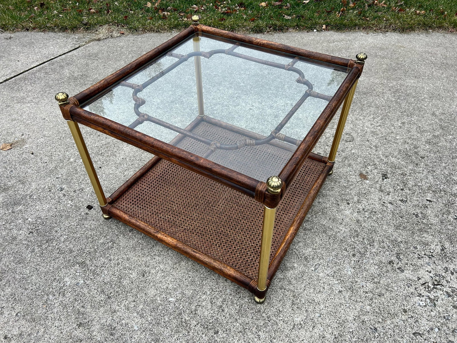 Hollywood Regency Faux Bamboo and Glass Side Table - Chinoiserie and Campaign Style - 3