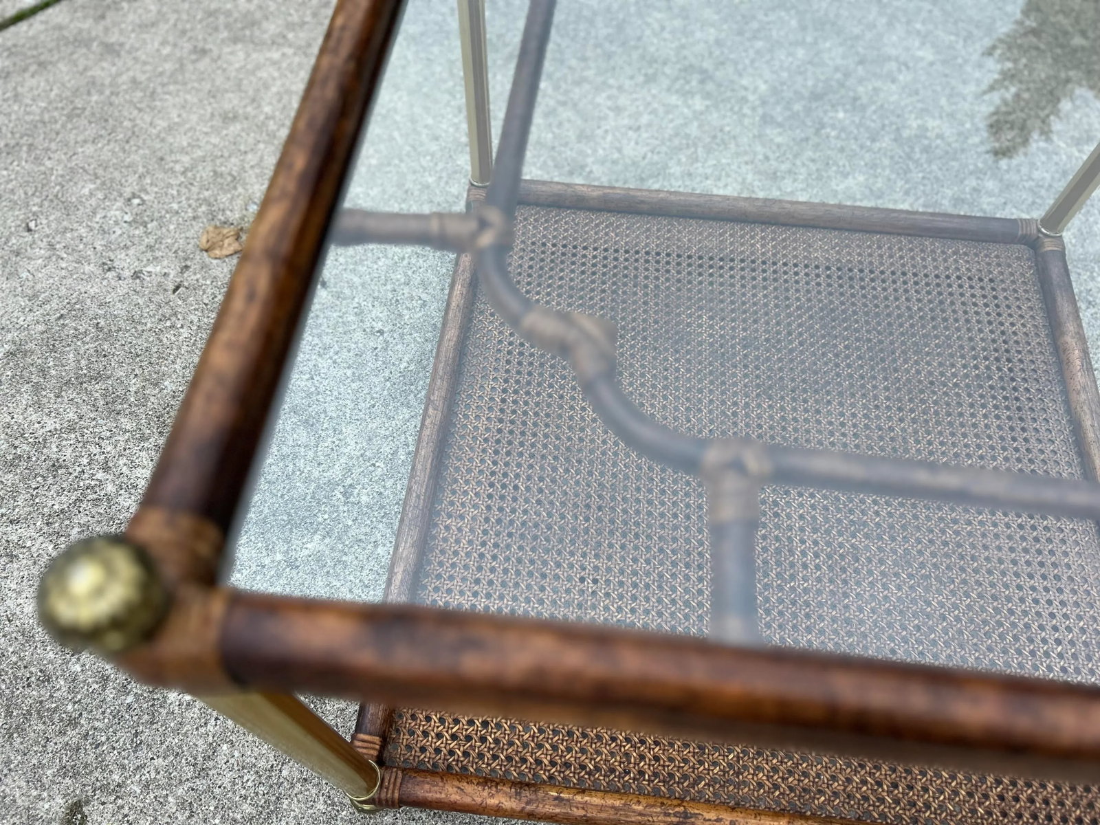 Hollywood Regency Faux Bamboo and Glass Side Table - Chinoiserie and Campaign Style - 5