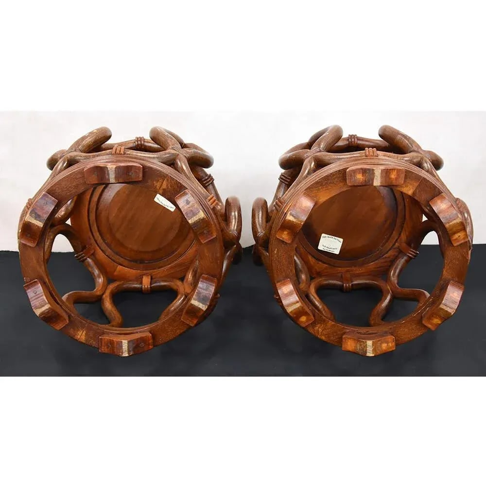 Late 20th Century Pair of Bentwood Drum Stools With Inset Porcelain Top - 7