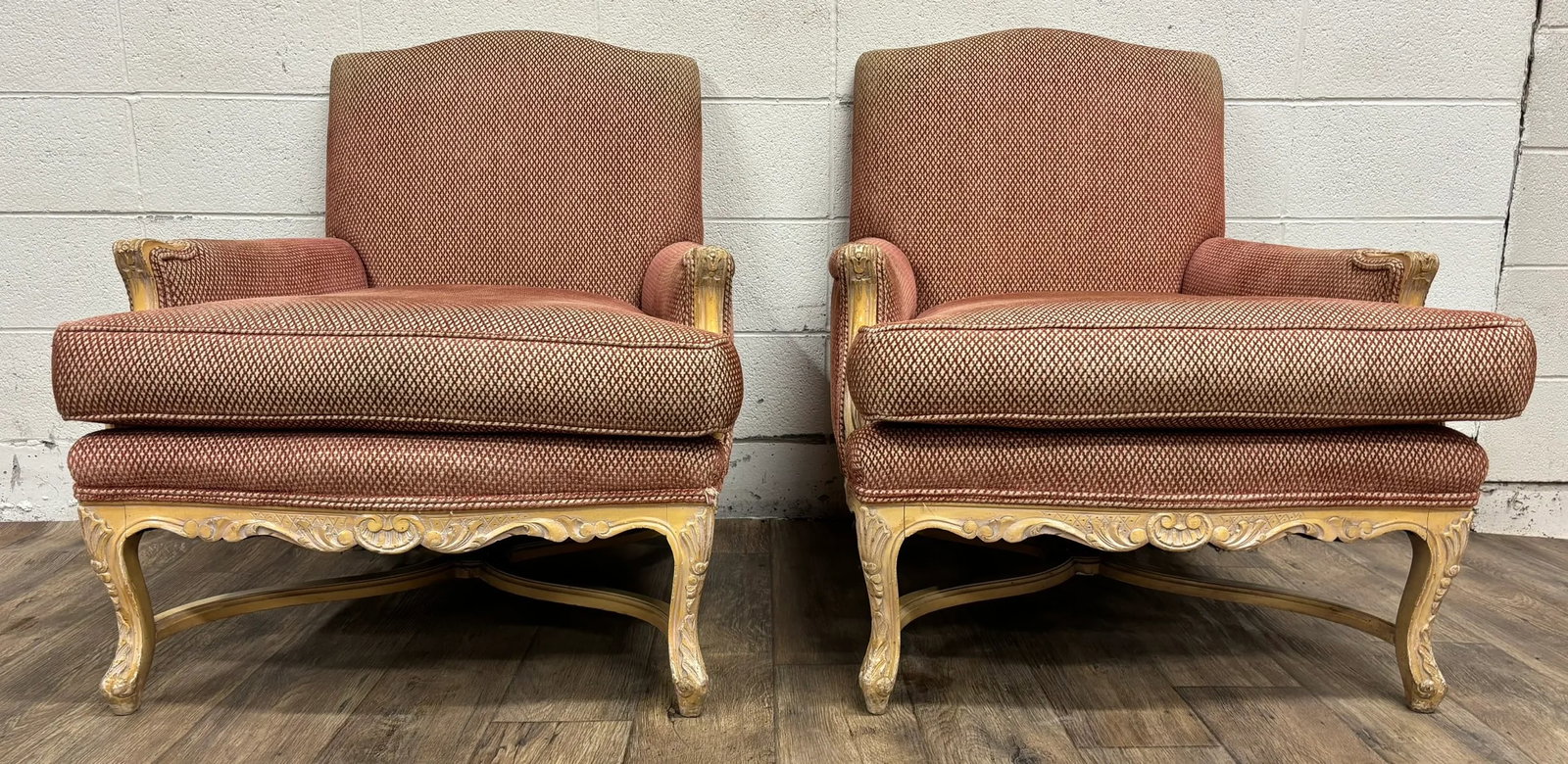 Vintage French Country Louis XV Style Bergere Chairs - Pair - 2