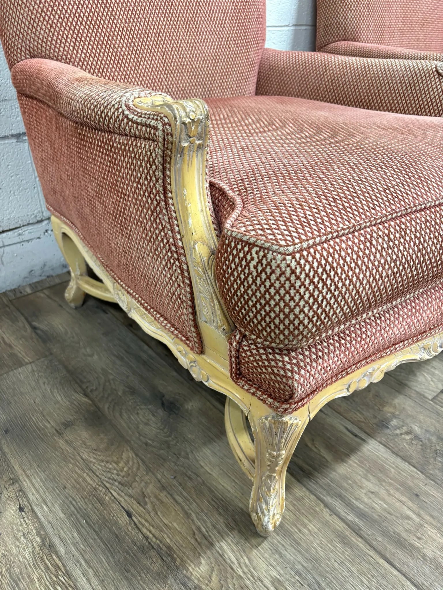 Vintage French Country Louis XV Style Bergere Chairs - Pair - 5