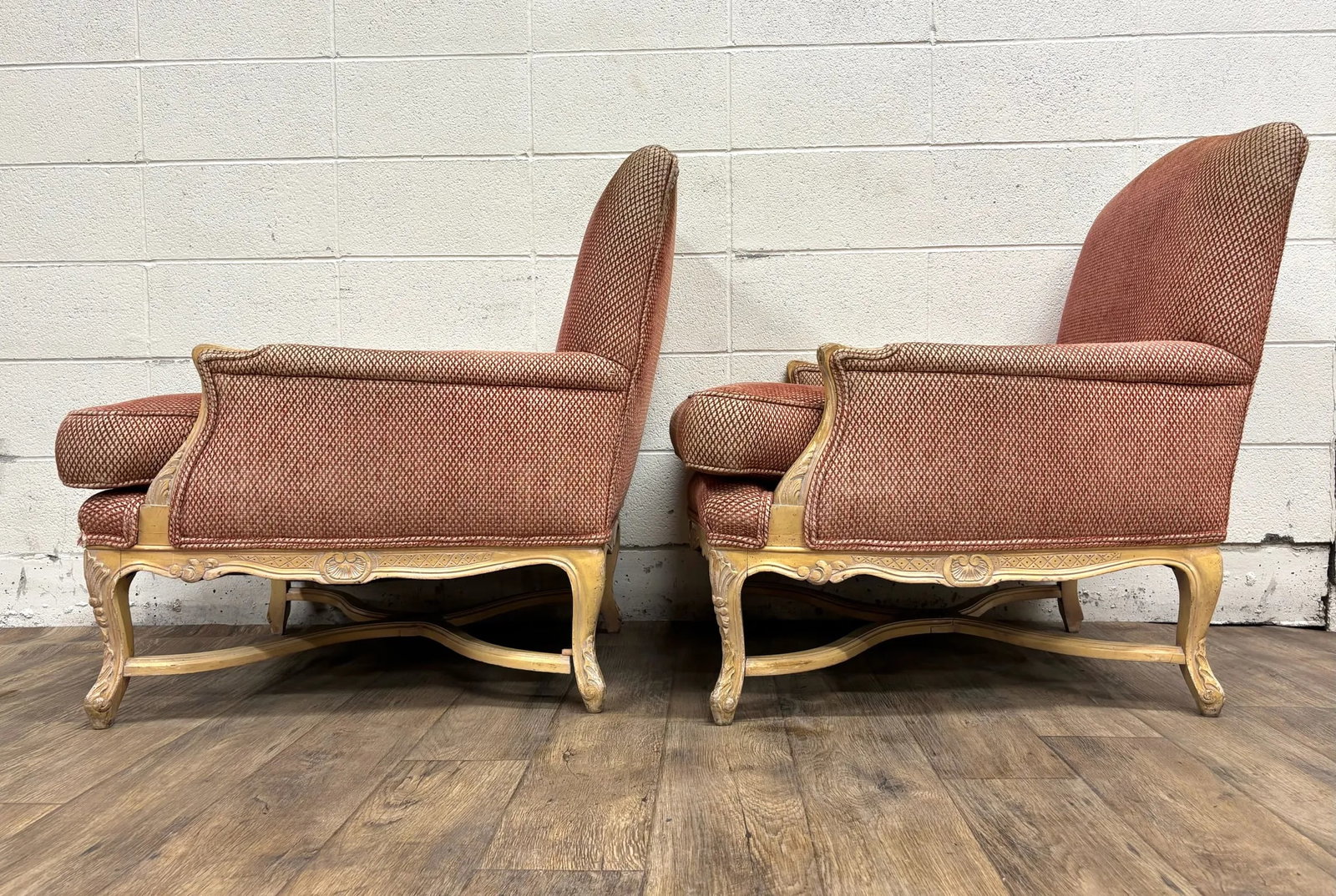 Vintage French Country Louis XV Style Bergere Chairs - Pair - 7