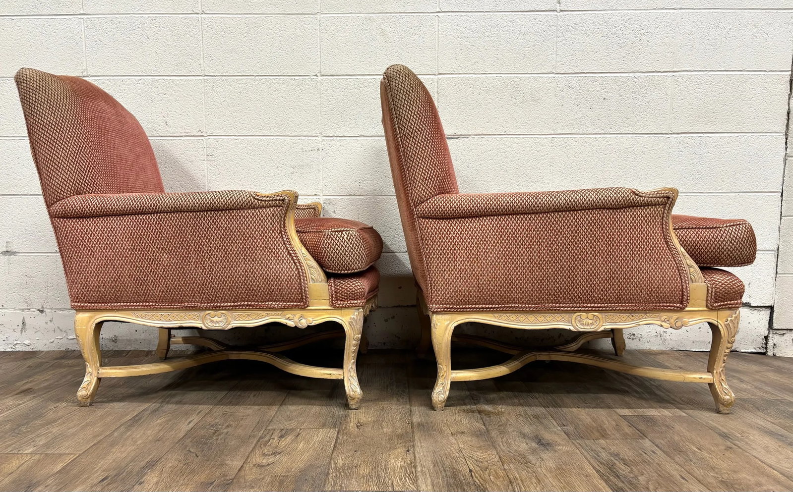 Vintage French Country Louis XV Style Bergere Chairs - Pair - 9