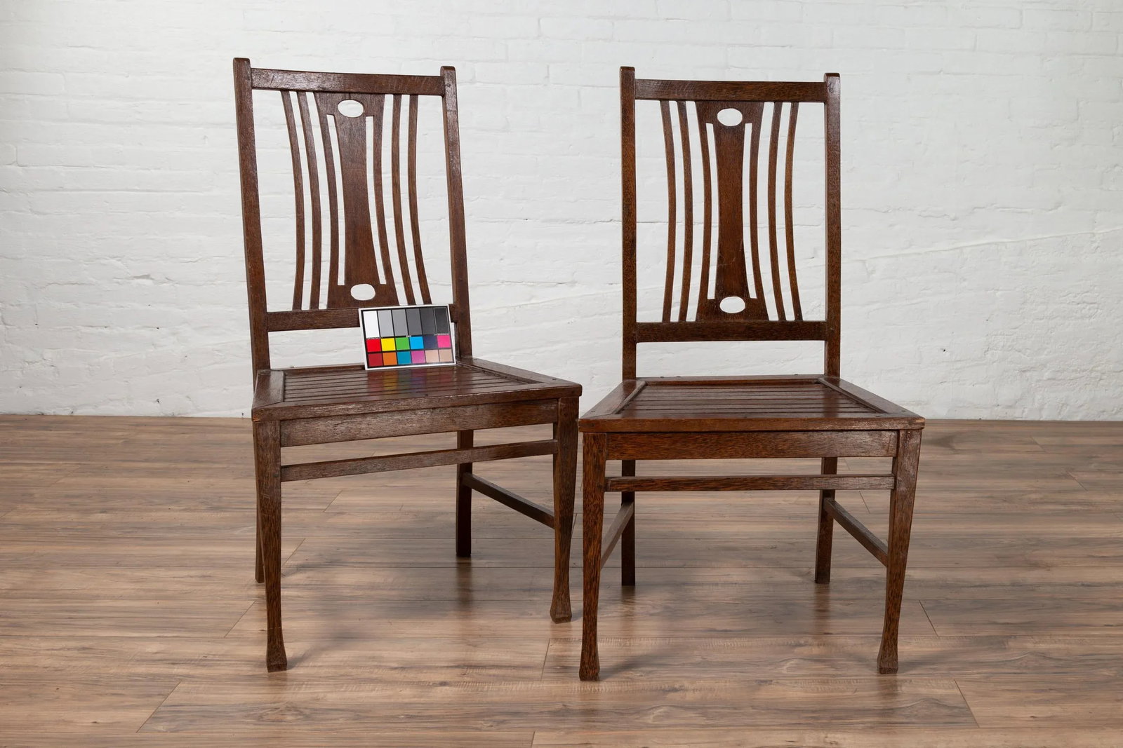 Midcentury Wooden Vintage Indonesian Side Chairs with Pierced Splats - A Pair - 10