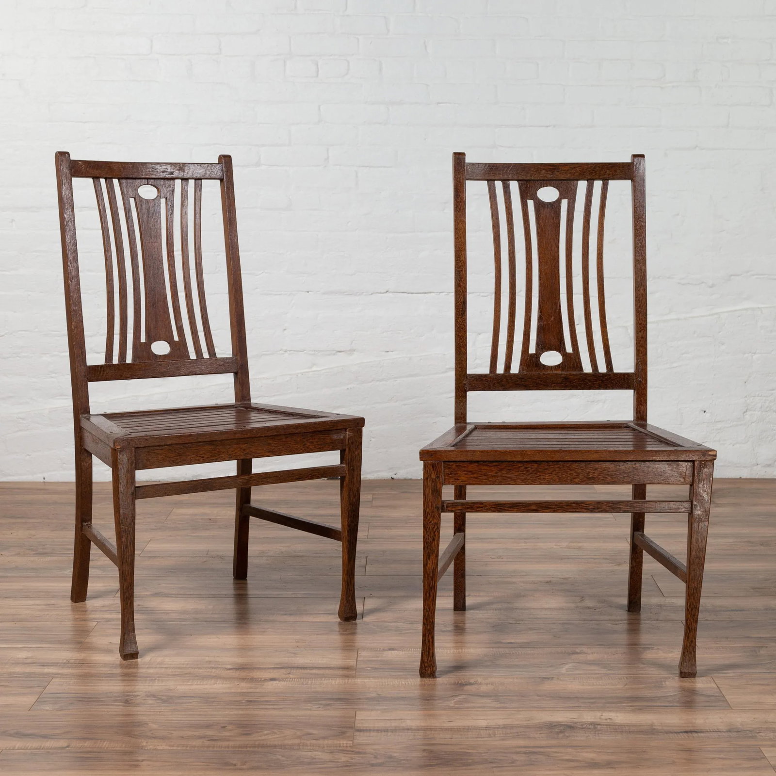 Midcentury Wooden Vintage Indonesian Side Chairs with Pierced Splats - A Pair - 2