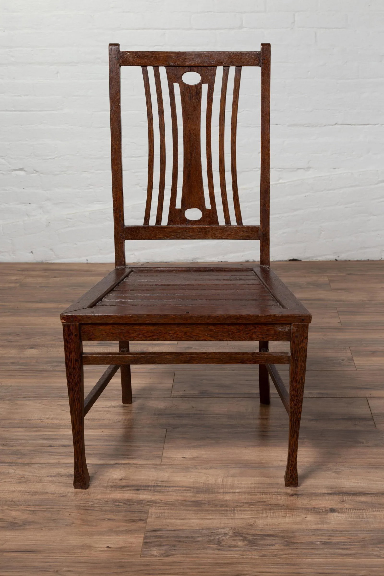 Midcentury Wooden Vintage Indonesian Side Chairs with Pierced Splats - A Pair - 4