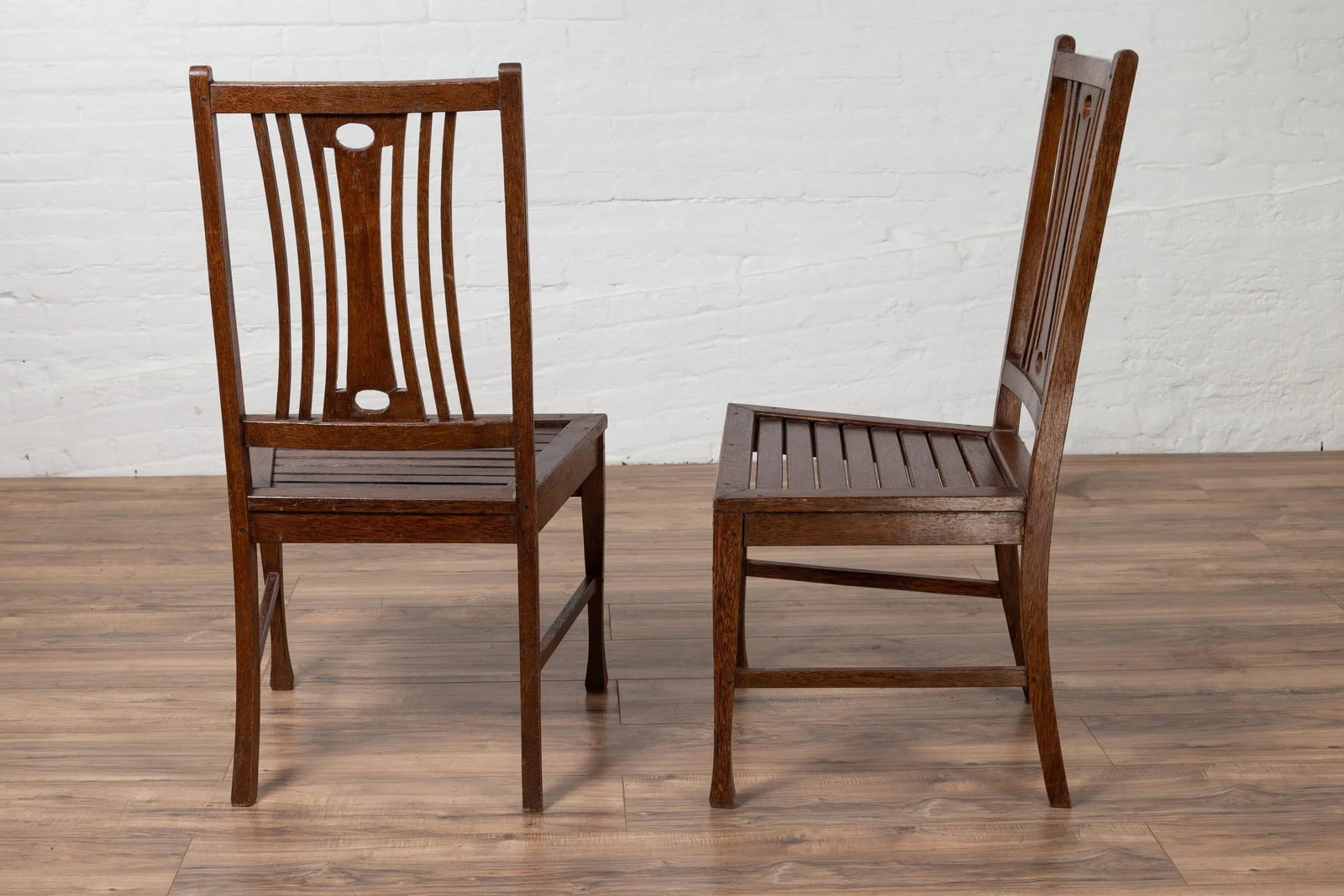 Midcentury Wooden Vintage Indonesian Side Chairs with Pierced Splats - A Pair - 5