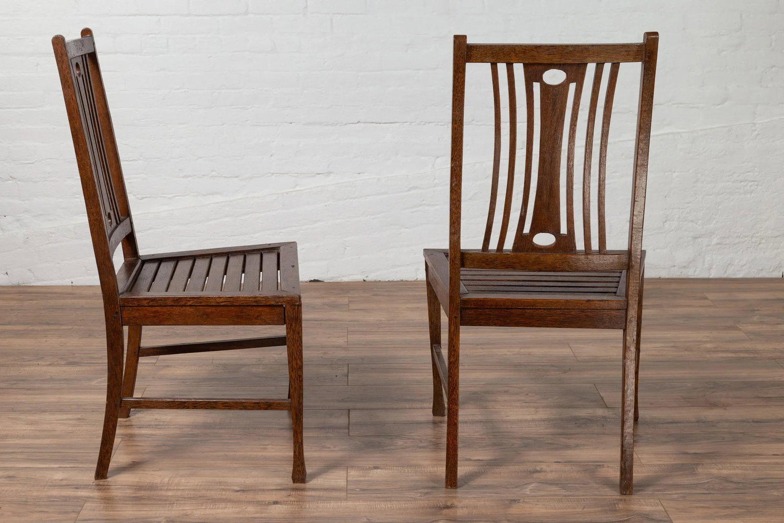 Midcentury Wooden Vintage Indonesian Side Chairs with Pierced Splats - A Pair - 7