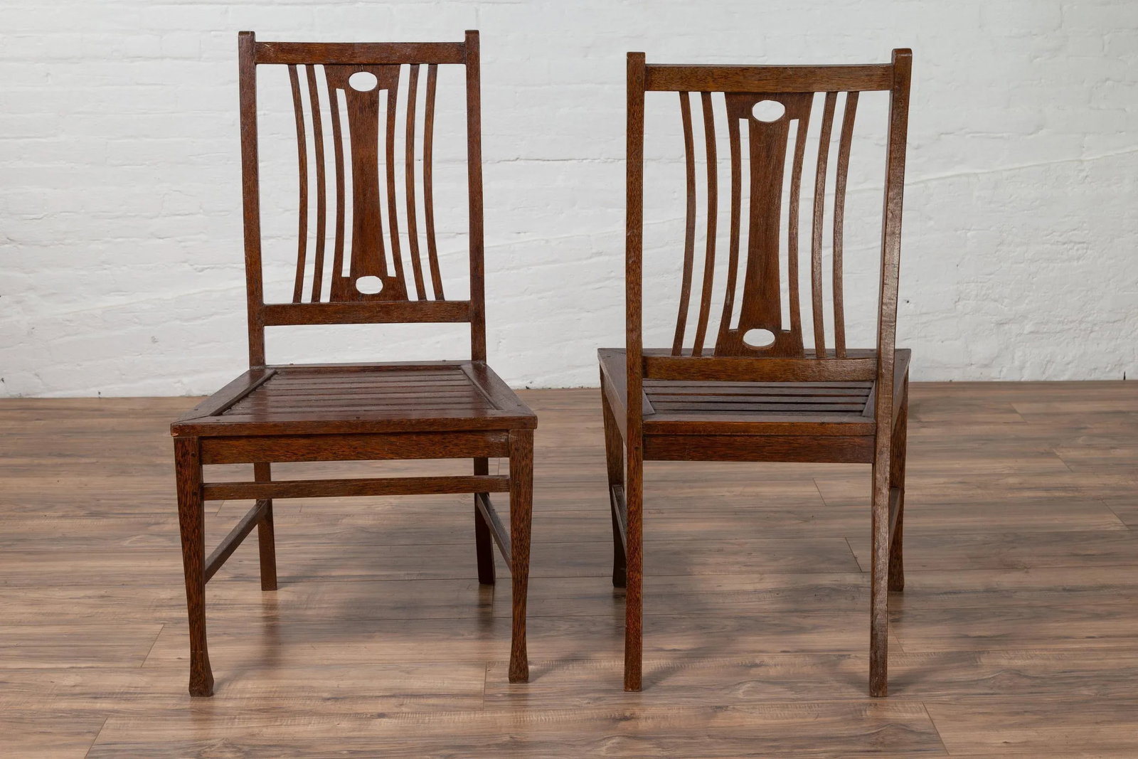 Midcentury Wooden Vintage Indonesian Side Chairs with Pierced Splats - A Pair - 8