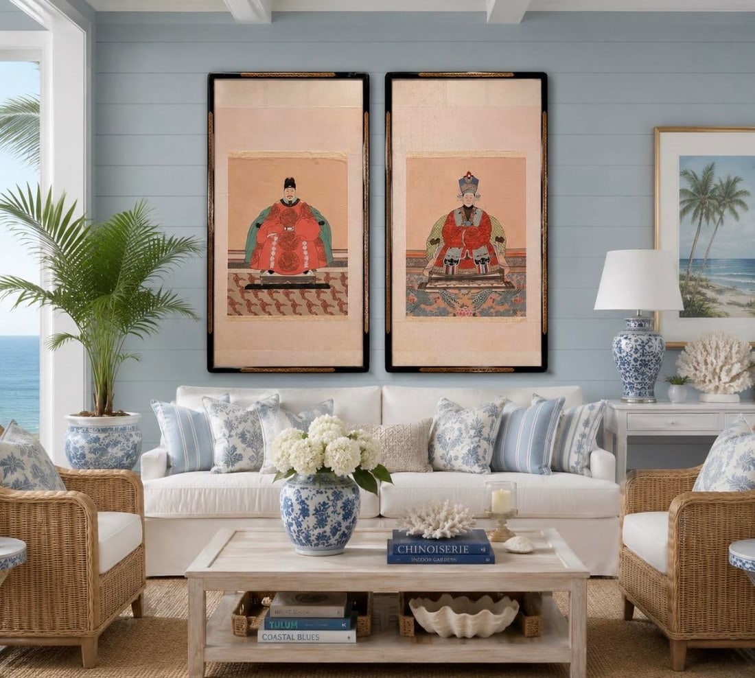 Early 20th Century Antique Large Scale Chinese Ancestor Portraits Painted on Silk - A Pair - 2