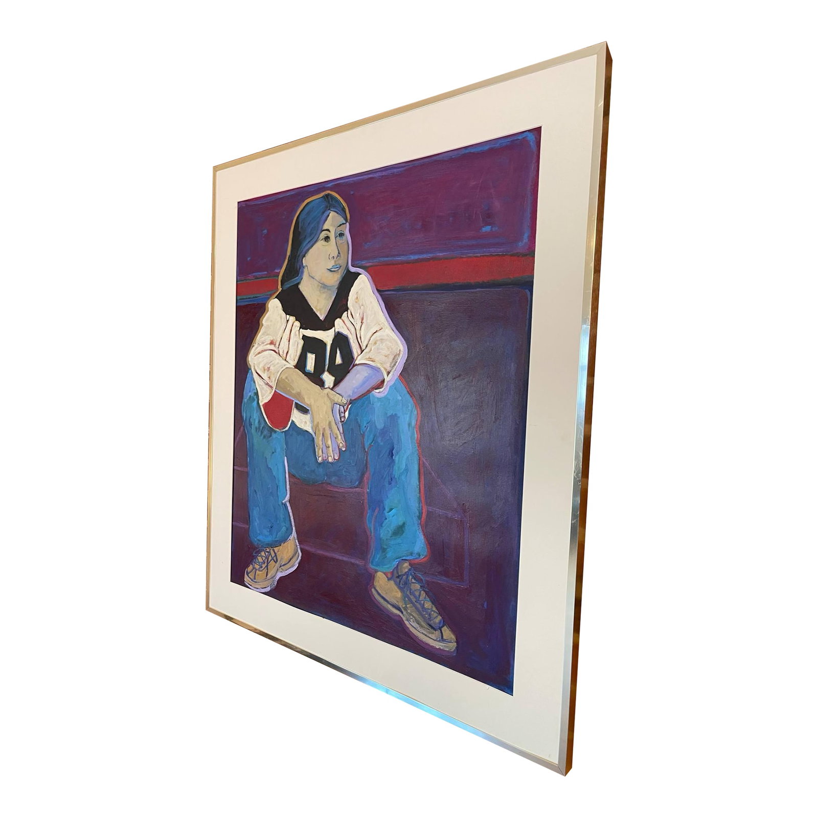 89 & Holding, Original Acrylic Painting, Framed Marie Straw (1894-1996): #84 *Add a bold, expressive statement to your space with this one-of-a-kind original painting by American artist Marie Straw. Featuring a seated figure rendered in striking colors and thoughtful