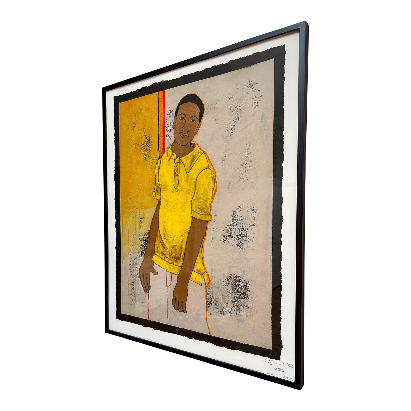Young Man in Yellow Jersey by Marie Straw (1894-1996), Framed Original Acrylic Painting: Young Man in Yellow Jersey by Marie Straw captures a poignant moment of youthful introspection. Rendered in a vivid yet tender palette, the piece highlights Straw's characteristic blending of bold col
