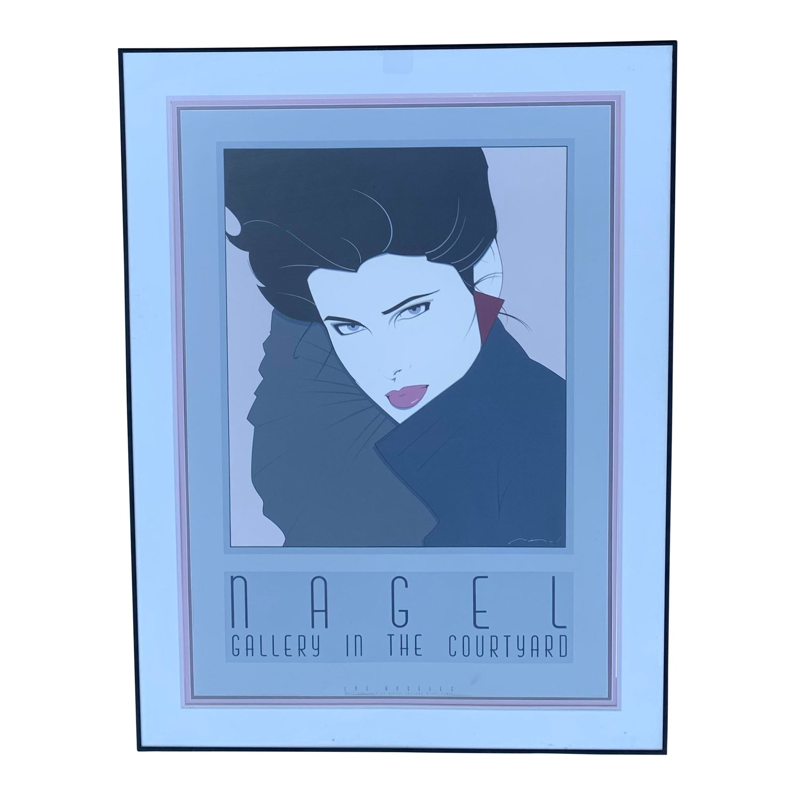 1980s Patrick Nagel Serigraph. "Gallery in the Courtyard": 1980s Patrick Nagel Serigraph "Gallery in the Courtyard" matted and framed. Patrick Nagel (1945-1984) was an American artist and illustrator. He created popular illustrations on board, paper and