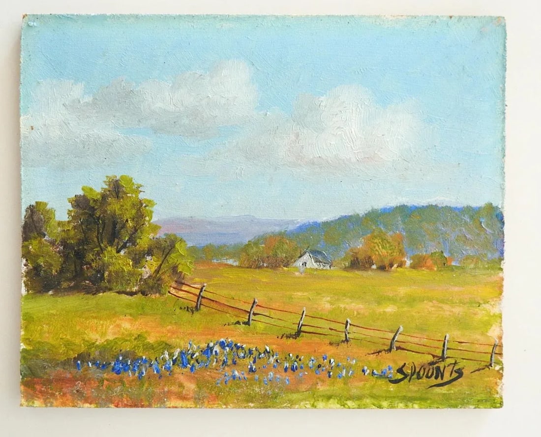 Small Late 20th Century Texas Bluebonnet Landscape Painting - 3