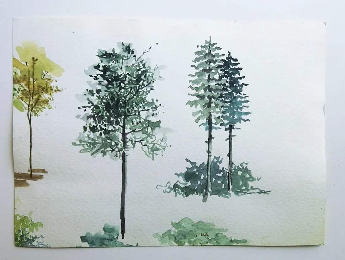 Small Mid 20th Century Coastal Landscape With Trees Watercolor Painting - 2