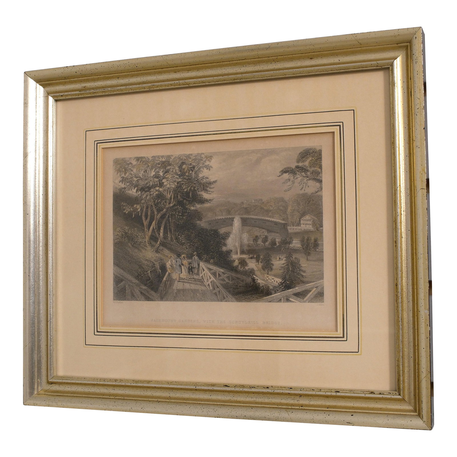 Fairmount Garden Philadelphia Vintage Framed Engraving: Age: Approx: 150 Years Old Details: Professionally Framed & Matted 'American Scenery' Hand Colored By W.H. Bartlett Condition: Excellent Condition Size: 13.5w x 1d x 12h Condition: Alterations: