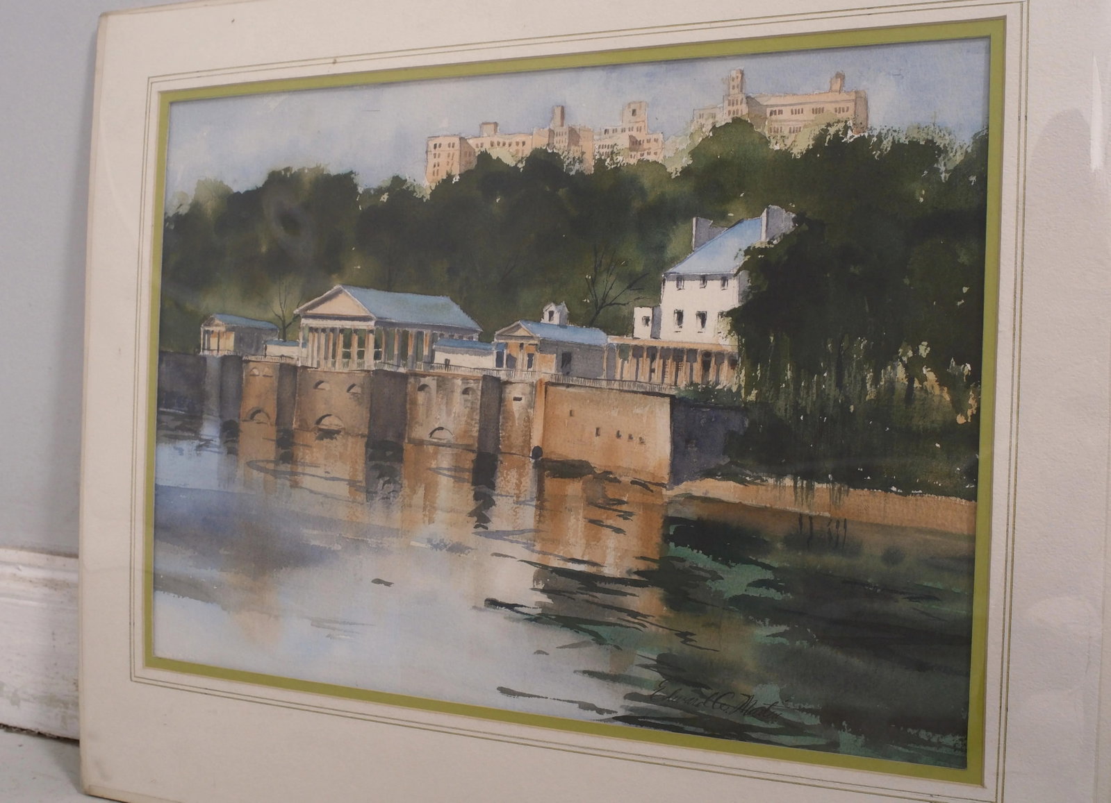 Edward Martin River Scene Hand Painted Watercolor Painting - 2