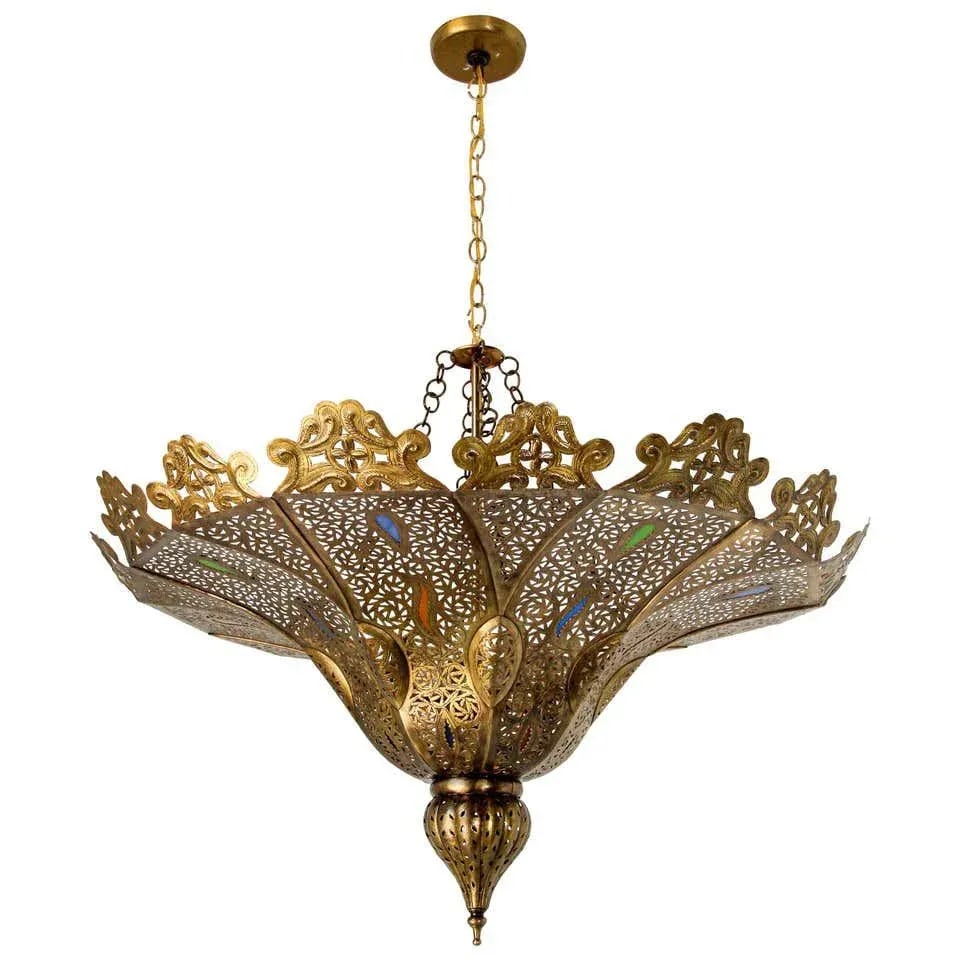 Vintage Moroccan Brass Chandelier Pasha Moorish Style - 12