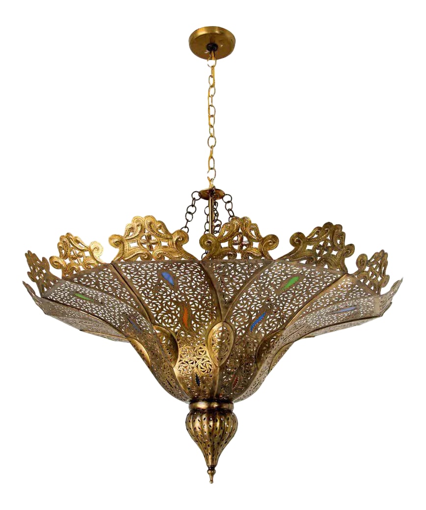 Vintage Moroccan Brass Chandelier Pasha Moorish Style (1 of 12)