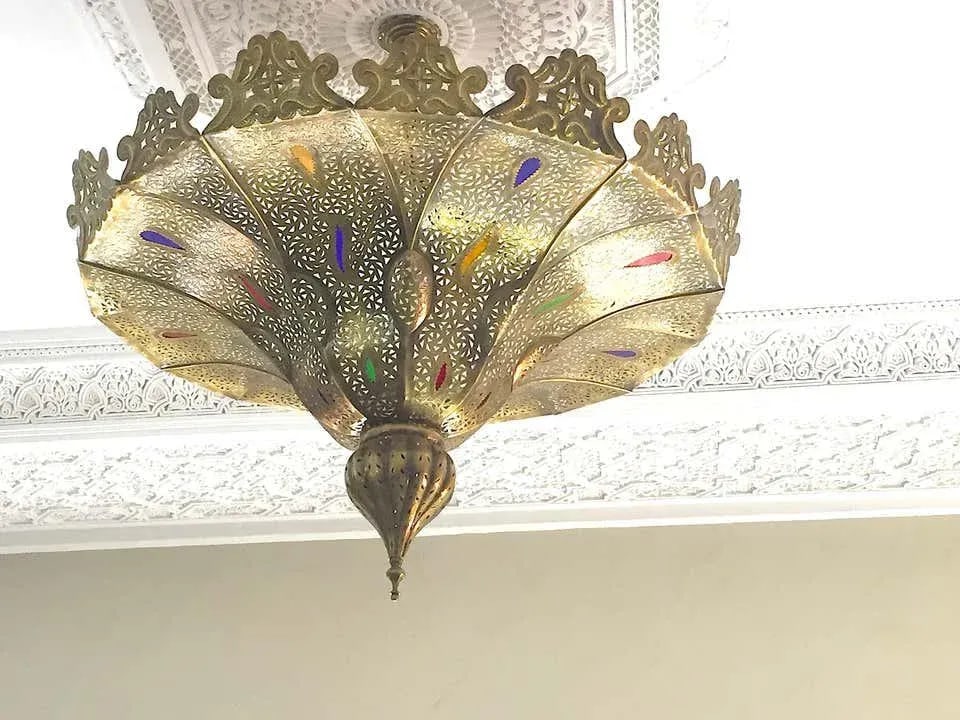 Vintage Moroccan Brass Chandelier Pasha Moorish Style - 3