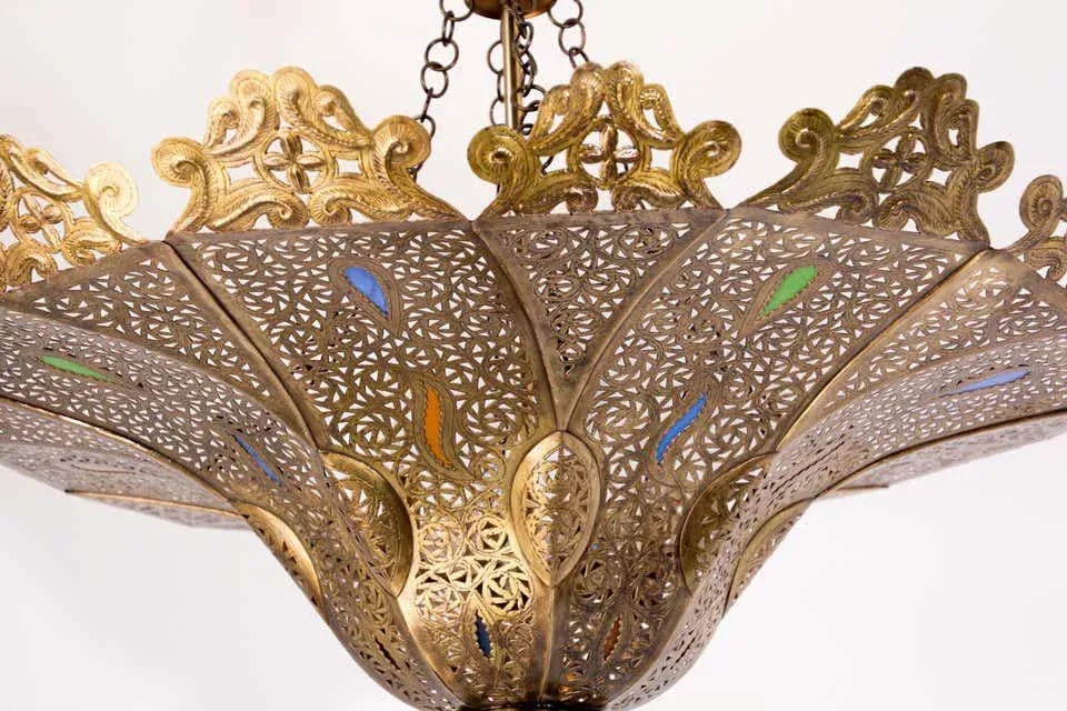 Vintage Moroccan Brass Chandelier Pasha Moorish Style - 4