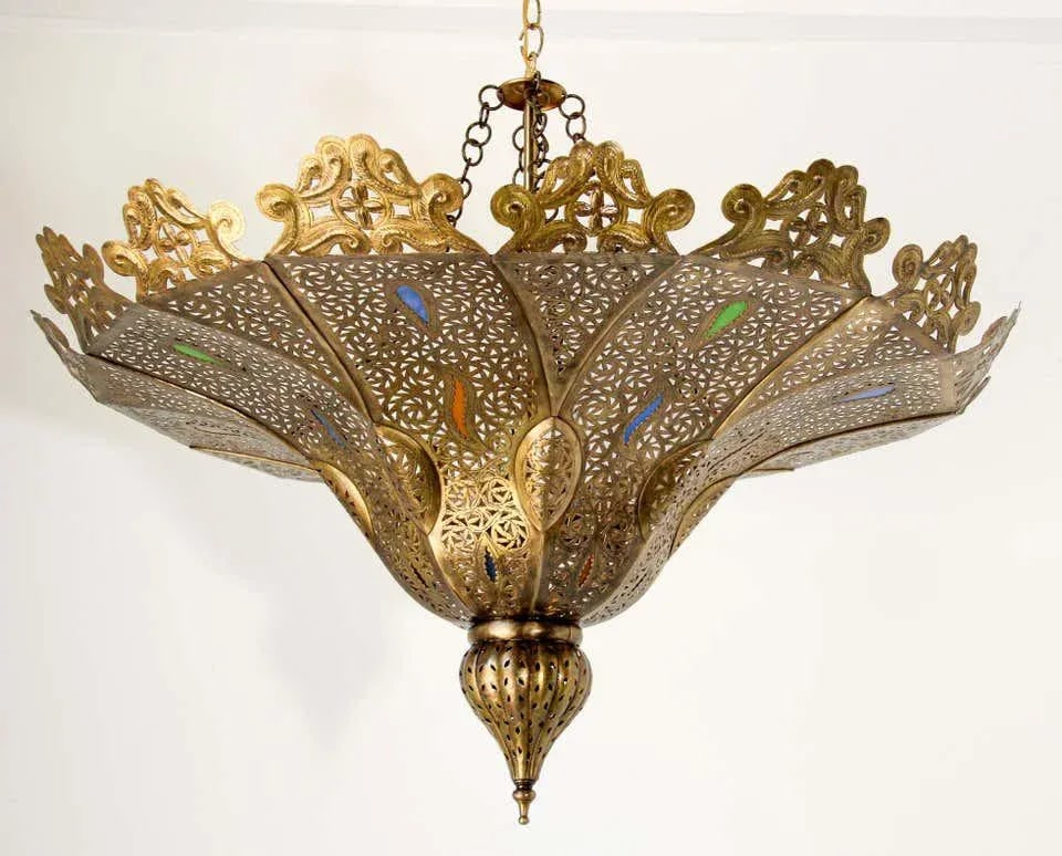 Vintage Moroccan Brass Chandelier Pasha Moorish Style - 5