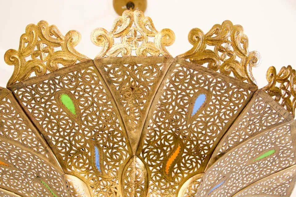 Vintage Moroccan Brass Chandelier Pasha Moorish Style - 6