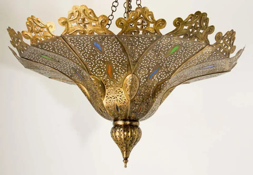 Vintage Moroccan Brass Chandelier Pasha Moorish Style - 8