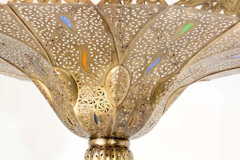 Vintage Moroccan Brass Chandelier Pasha Moorish Style - 9