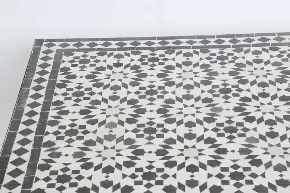 Moroccan Fez Mosaic Table in Black and White Tiles - 10