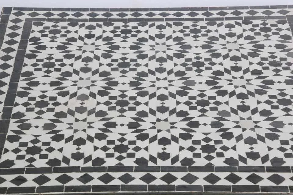 Moroccan Fez Mosaic Table in Black and White Tiles - 11