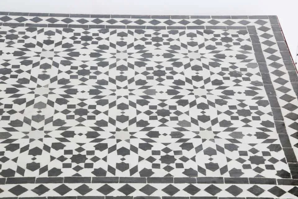 Moroccan Fez Mosaic Table in Black and White Tiles - 12