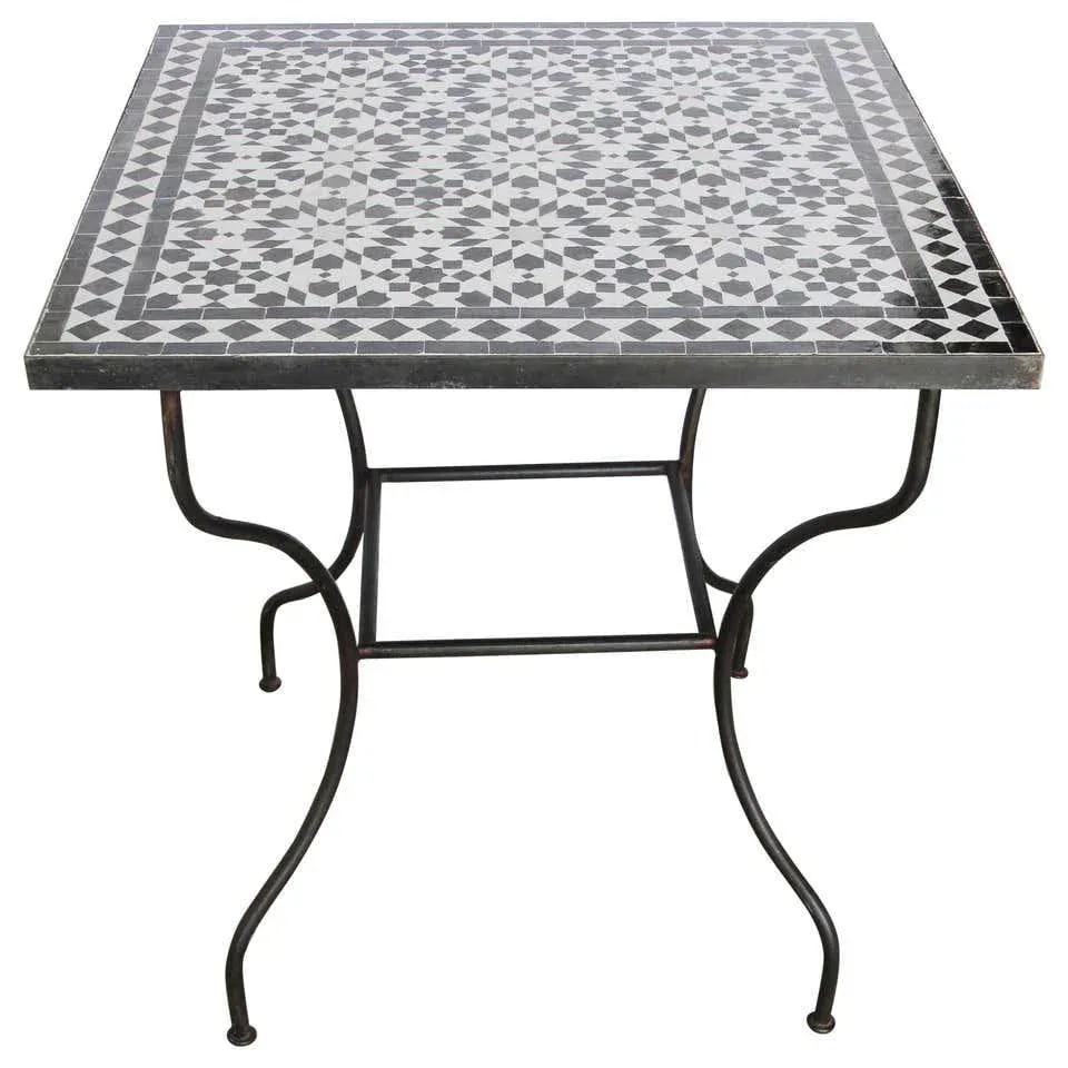 Moroccan Fez Mosaic Table in Black and White Tiles - 13