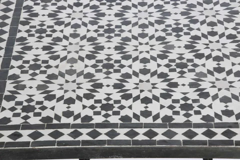 Moroccan Fez Mosaic Table in Black and White Tiles - 2