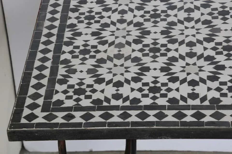 Moroccan Fez Mosaic Table in Black and White Tiles - 3
