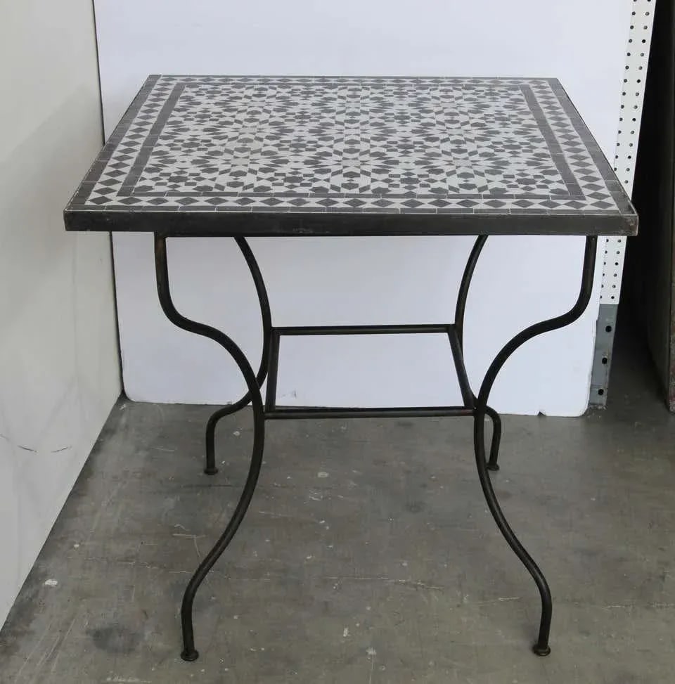 Moroccan Fez Mosaic Table in Black and White Tiles - 5