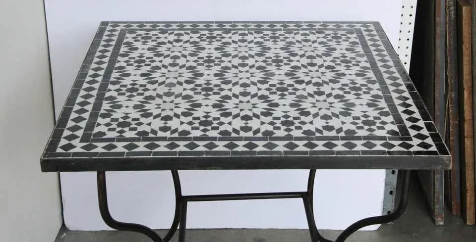 Moroccan Fez Mosaic Table in Black and White Tiles - 6