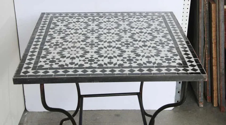 Moroccan Fez Mosaic Table in Black and White Tiles - 7