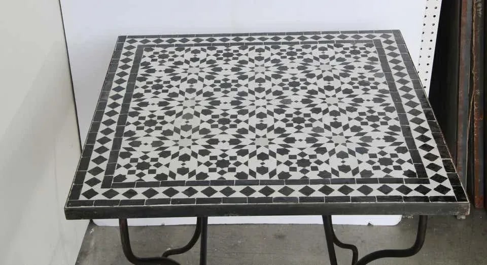 Moroccan Fez Mosaic Table in Black and White Tiles - 8