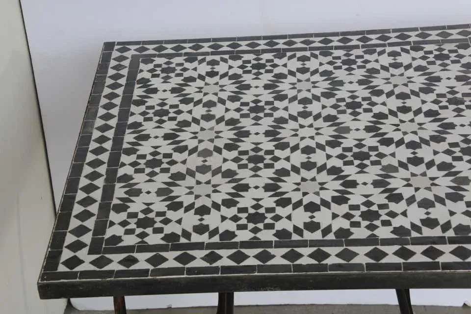 Moroccan Fez Mosaic Table in Black and White Tiles - 9