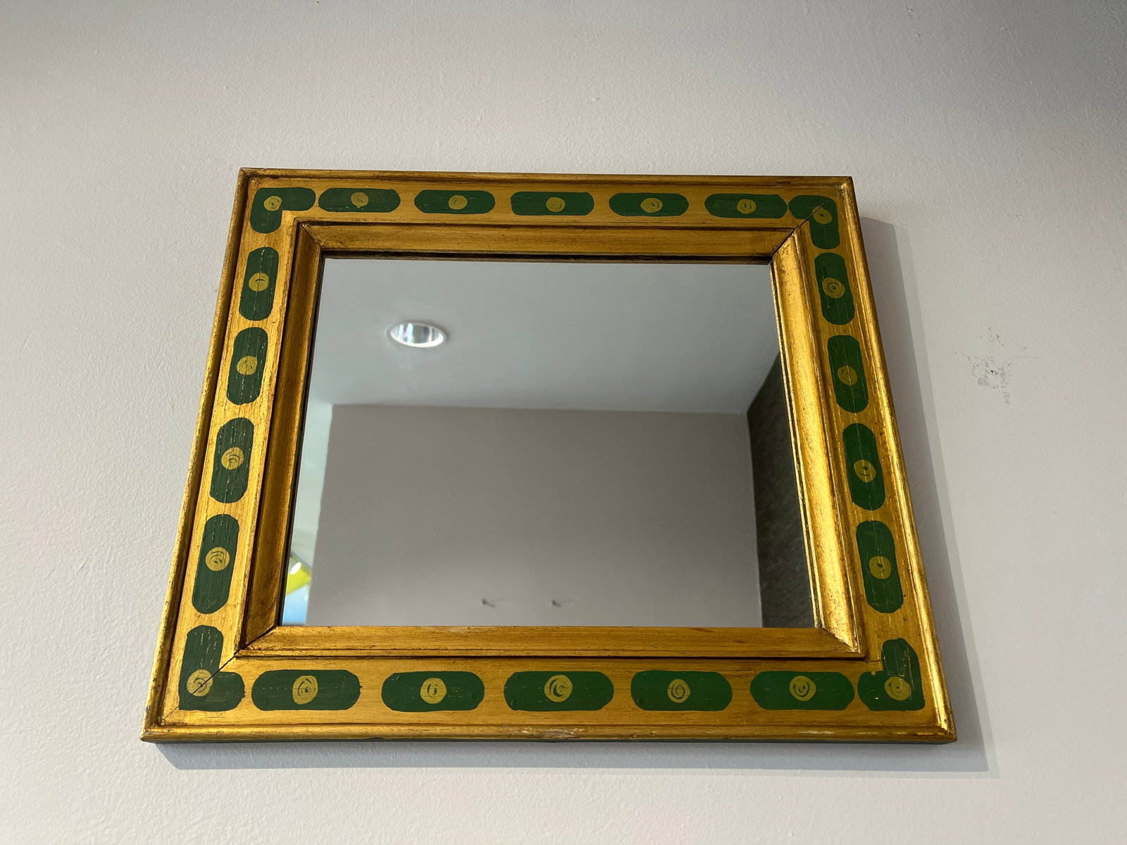 19th C. Handpainted Green and Giltwood Mirror - 2