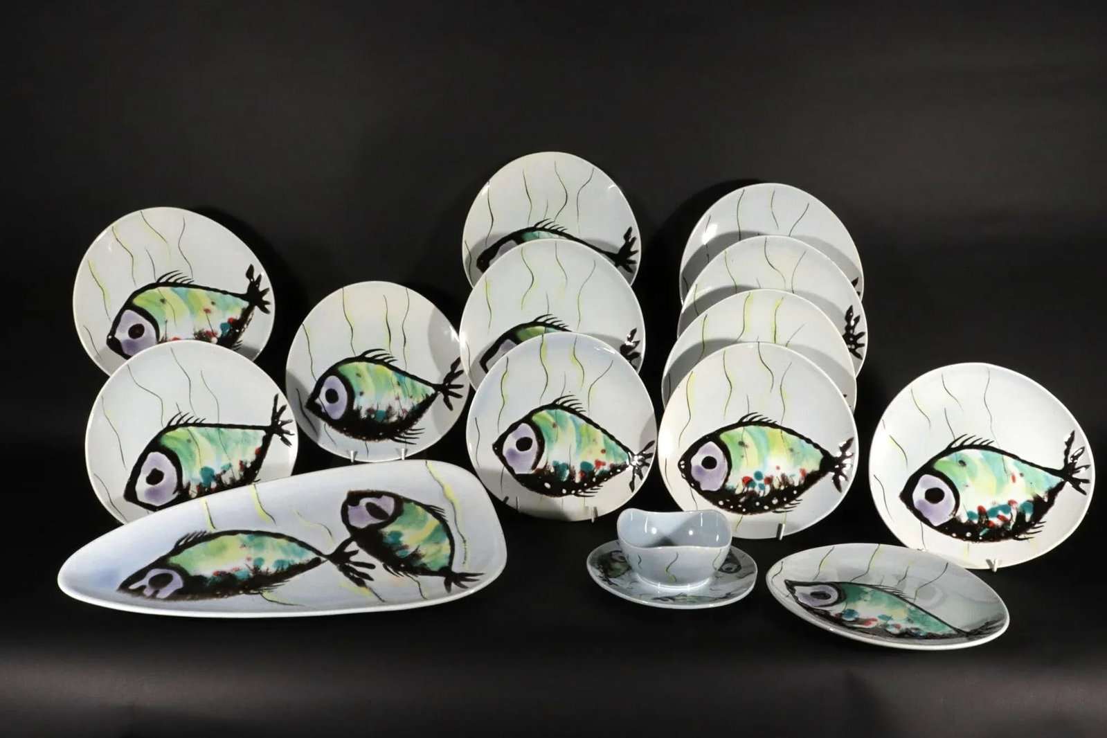 Vintage French Faience Service Decorated With Fish, Manufacture De Faience De Quimper - 6