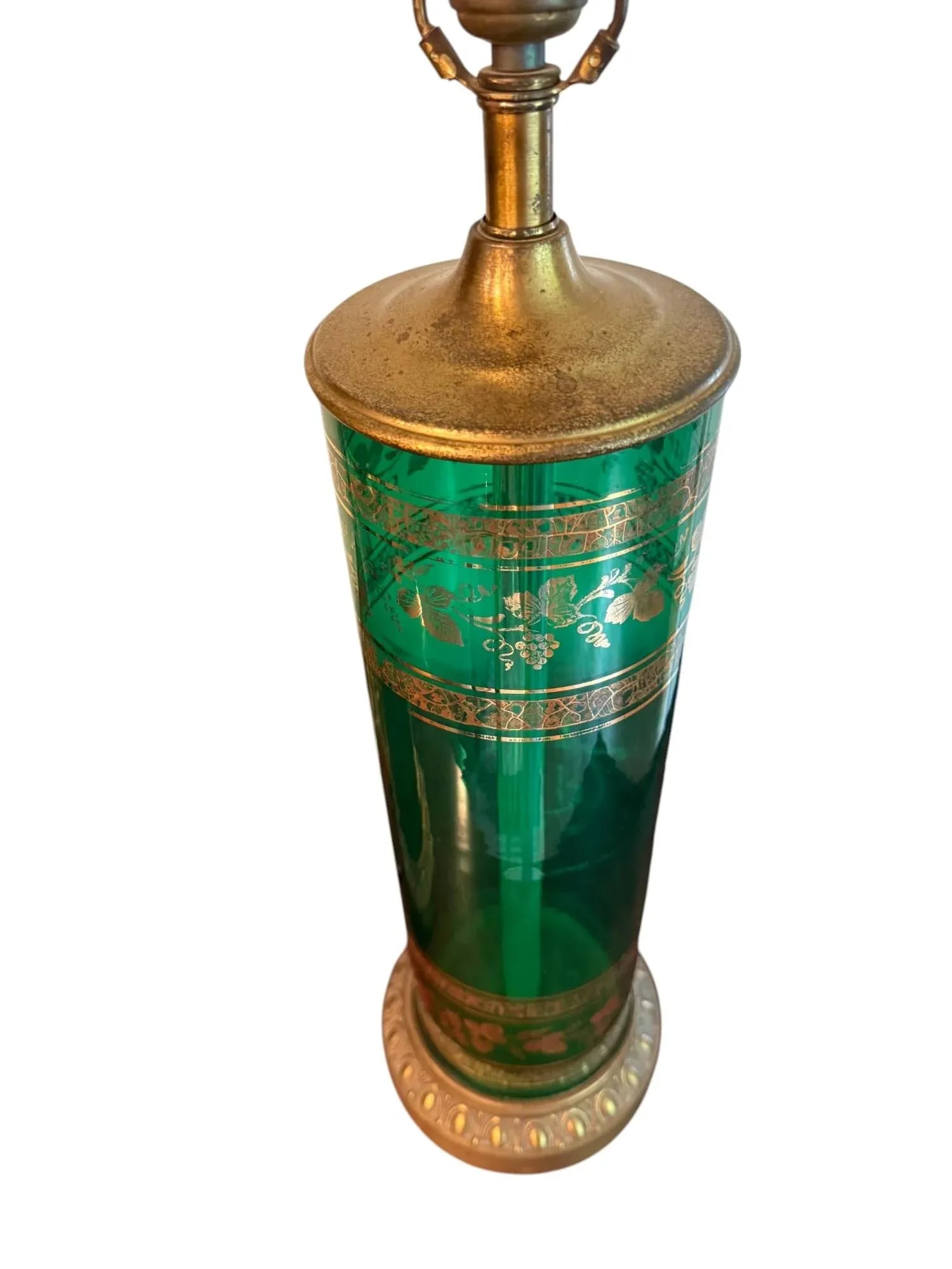 Mid 20th Century Berger Green and Brass Translucent Lamps - A Pair - 3
